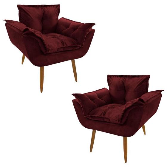 Imagem de Conjunto 2 Poltronas Decorativas Para Sala Opala Pés Palito Suede Marsala VickyDecor