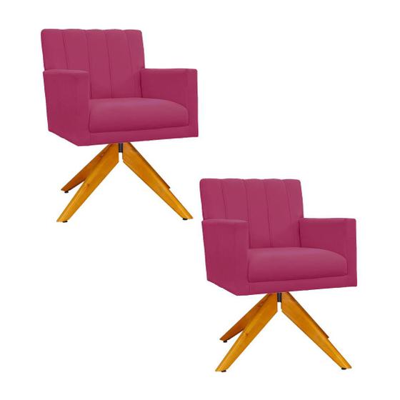 Imagem de Conjunto 2 Poltronas Estofadas Base Giratória De Madeira Cecília Suede Rosa Pink - INCASA DECOR