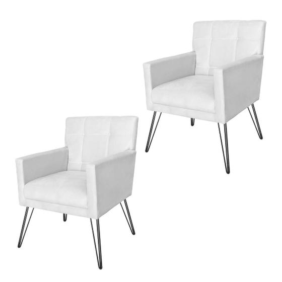 Imagem de Conjunto 2 Poltronas Estofadas Para Clínica Pés de Ferro Onix Suede Branco - LM DECOR