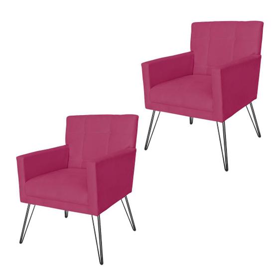 Imagem de Conjunto 2 Poltronas Estofadas Para Clínica Pés de Ferro Onix Suede Rosa Pink - LM DECOR