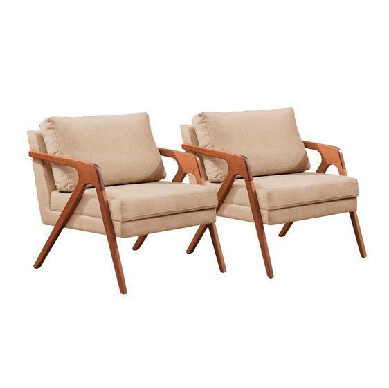 Conjunto 2 Poltronas Mona Luxo Madeira Maciça Tecido Linho Menor preço em Conjunto 2 Poltronas Mona Luxo Madeira Maciça Tecido Linho