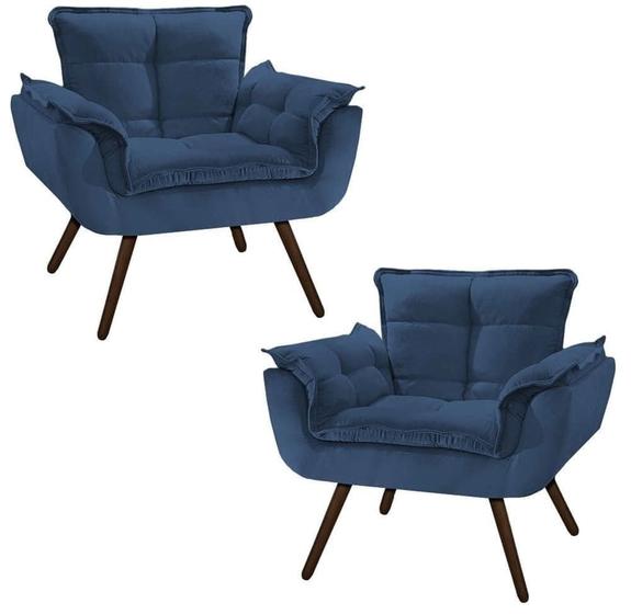 Conjunto 2 Poltronas Opala Decorativa Pés Palito Suede AZUL MARINHO Menor preço em Conjunto 2 Poltronas Opala Decorativa Pés Palito Suede AZUL MARINHO