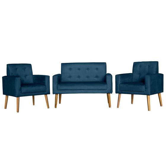 Imagem de Conjunto 2 Poltronas Para Sala Decorativa e Namoradeira Dubay Suede Azul Click Pol