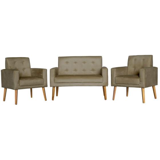 Imagem de Conjunto 2 Poltronas Para Sala Decorativa e Namoradeira Dubay Suede capuccino Click Pol