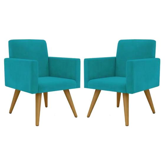 Imagem de Conjunto 2 Poltronas Para Sala Decorativa Nina Pés Palito Suede Azul Tifany Arapol