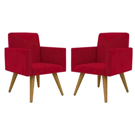 Imagem de Conjunto 2 Poltronas Para Sala Decorativa Nina Pés Palito Suede Vermelho Click Pol