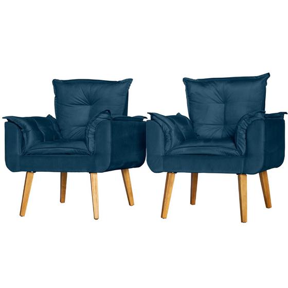 Imagem de Conjunto 2 Poltronas Para Sala Decorativa Opala Suede Azul Arapol