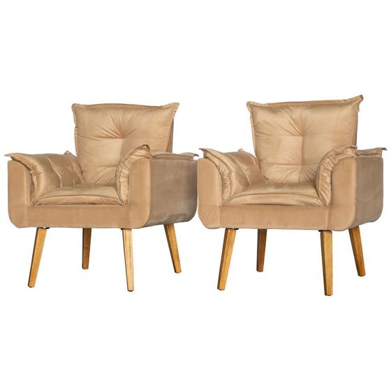 Imagem de Conjunto 2 Poltronas Para Sala Decorativa Opala Suede Bege Rt Decor