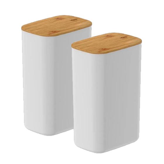 Imagem de Conjunto 2 Pote Hermético Tampa De Bambu Branco 2,3L