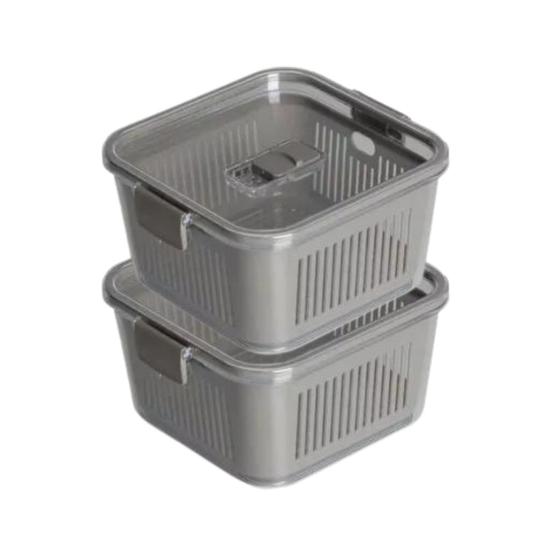 Imagem de Conjunto 2 Potes Organizador Slim 1360ml C/ Válvula Ar Design Moderno Empilhável