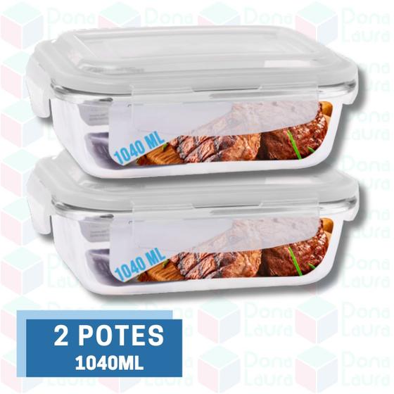 Conjunto 2 Potes Vidro Hermético Marmita Com 4 Travas 1040ml - PRATICASA
