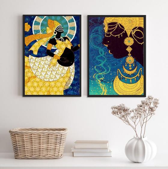 Imagem de Conjunto 2 Quadros Decorativos Arte OrixáOxum 33x24cm - com vidro