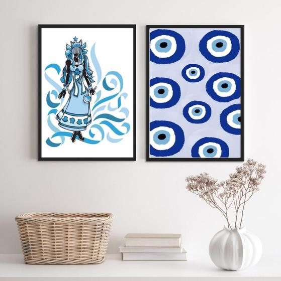 Imagem de Conjunto 2 quadros Iemanjá Olho Grego 33x24cm - Com Vidro