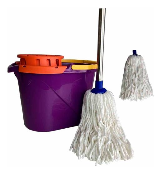 Imagem de Conjunto 2 Refil Mop Com Cabo 1,48mt+ Balde 14lt Espremedor
