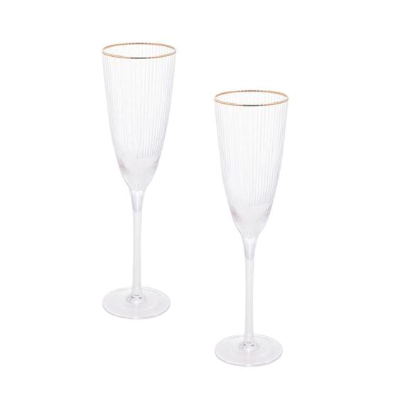 Imagem de Conjunto 2 Taças Champagne 300ml Vidro com Borda Dourada Lines - Wolff