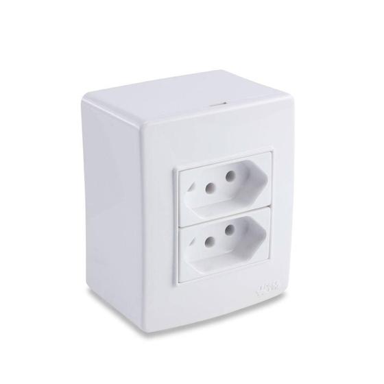 Imagem de Conjunto 2 Tomadas Simples Tripolares 10A 250V Sobrepor Branco Rubi - Force Line