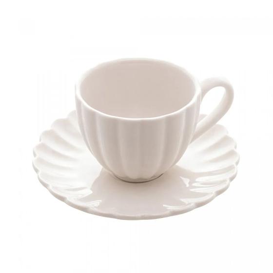 Imagem de Conjunto 2 Xicaras de Café em Porcelana com Pires Pétala Branco Matt 90ml Wolff