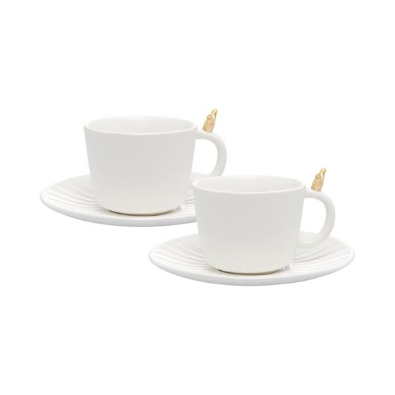 Imagem de Conjunto 2 Xícaras de Chá de Cerâmica com Pires Colibri Branco 170ml Wolff
