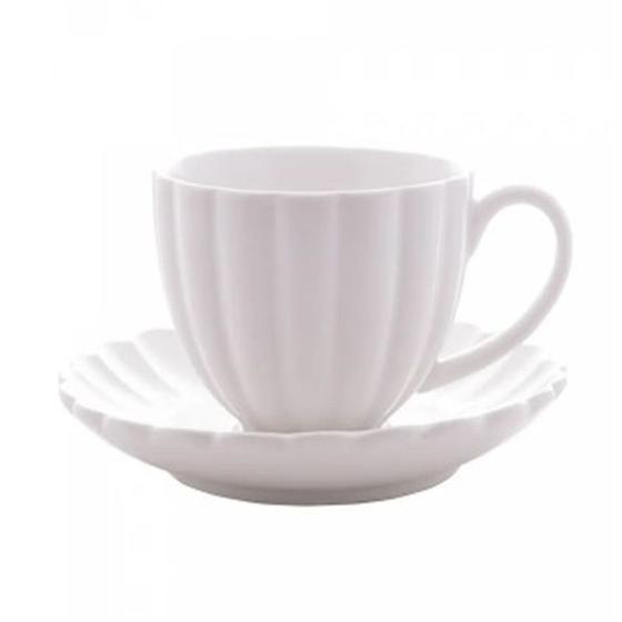 Imagem de Conjunto 2 Xícaras de Chá de Porcelana com Pires Pétala Branco Matt 160ml -Wolff