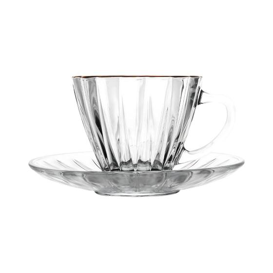 Imagem de Conjunto 2 Xícaras para Café de Cristal com Fio de Ouro e Pires Radial 70ml 220370 - Lyor