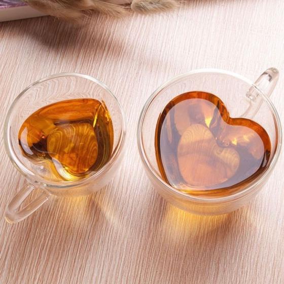 Imagem de Conjunto 2 xícaras para café parede dupla de vidro coração 80ml lyor cantinho do café
