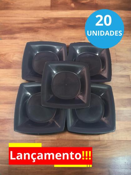 Imagem de conjunto 20 peças de prato preto de plástico para eventos e todas as ocasiões.