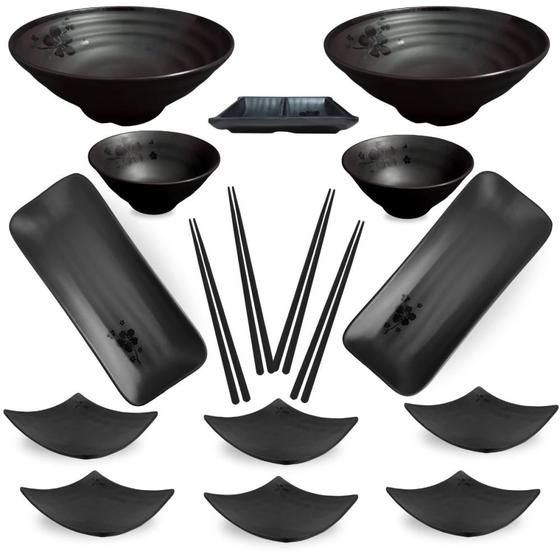 Imagem de Conjunto 21 Pecas para Sushi Comida Oriental com Travessas Pratos Hashis e Molheiras Kit