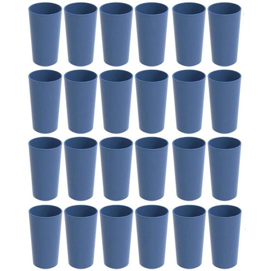 Imagem de Conjunto 24 Copos Altos de Plástico 500ml Azul Madrugada Refeitório Escolar Lanche Crippa