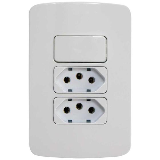 Imagem de Conjunto 2x4 Interruptor 1 Tecla Simples + 2 Tomadas 20A B3 Margirius