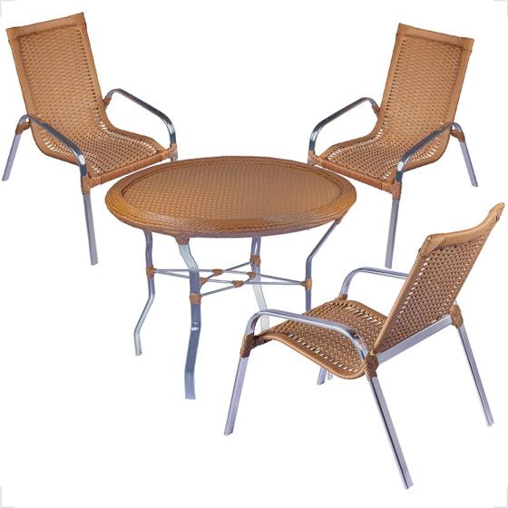 Imagem de Conjunto 3 Cadeiras e Mesa Alta Alumínio Para Área Externa Fortaleza Fibra Sintética Artesanal