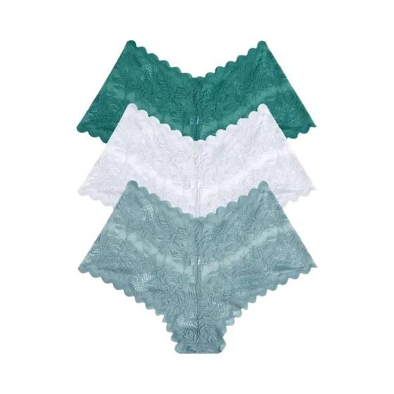 Imagem de Conjunto 3 Calcinhas Boyshorts Renda Cintura Baixa - Floral