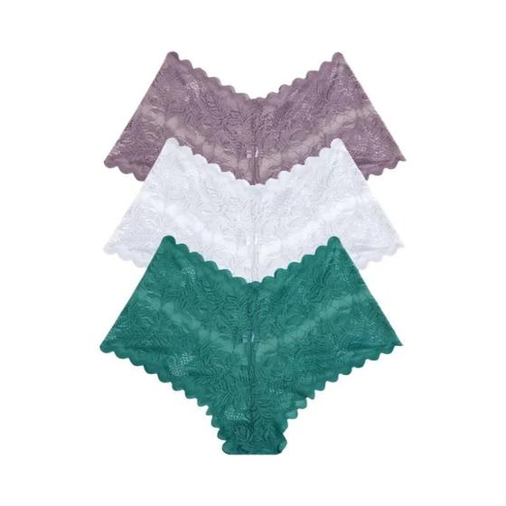 Imagem de Conjunto 3 Calcinhas Boyshorts Renda Cintura Baixa - Floral