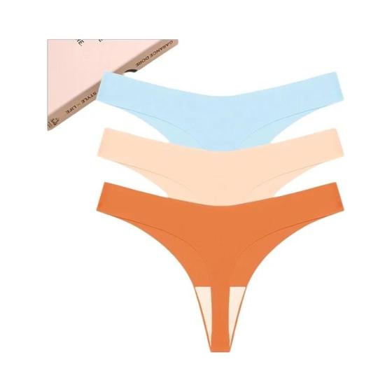 Imagem de Conjunto 3 Calcinhas Femininas Sem Costura em Gelo Seda - Tanga Respirável