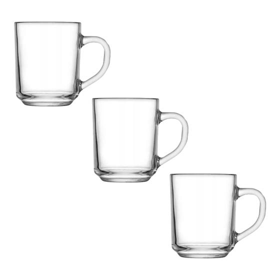 Imagem de Conjunto 3 Canecas Coffee 250ml Xícaras Chá Café Com Alça Vidro Lisa Decoração Cappuccino