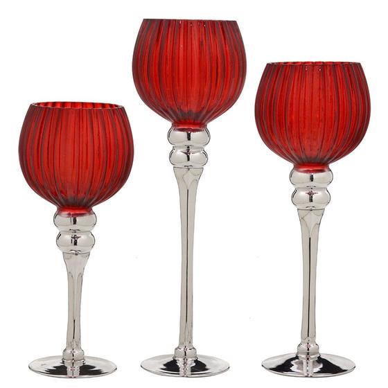 Imagem de Conjunto 3 Castiçais vermelho com Base Prata