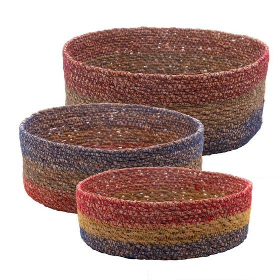 Imagem de Conjunto 3 Cestas Redondas de Fibra Natural Multicolor