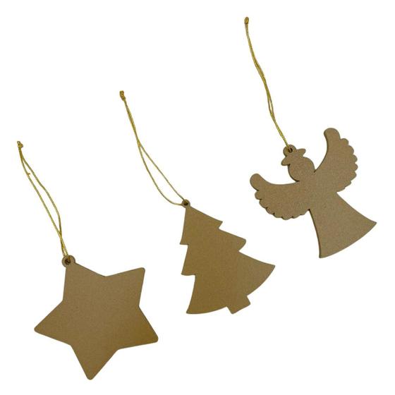 Imagem de Conjunto 3 Enfeites de Madeira Wolff para Árvore de Natal 8cm - Dourado
