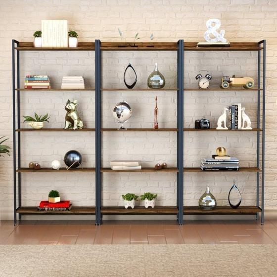 Conjunto 3 Estantes para Livros Altas Industrial Aço Multiuso 187x80cm Active Yescasa Menor preço em Conjunto 3 Estantes para Livros Altas Industrial Aço Multiuso 187x80cm Active Yescasa
