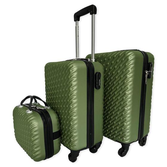 Imagem de Conjunto 3 Malas De Viagem Verde Cadeado Acoplado De Senha