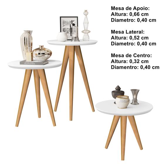 Imagem de conjunto 3 mesas sala retrô pés palito, centro, lateral e apoio havana - branco - Comprar Moveis Em Casa