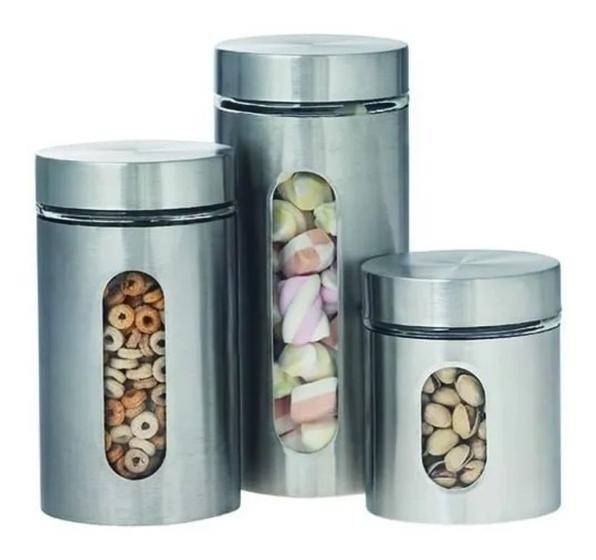 Imagem de Conjunto 3 Peças Pote De Alimentos Hermético Inox Com Visor POTE-070 Western