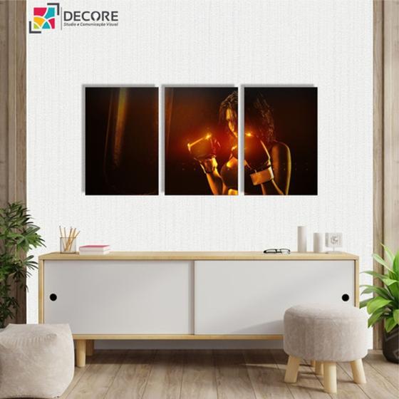 Imagem de Conjunto 3 Peças Quadros Decorativos Boxe Lutadora Mdf