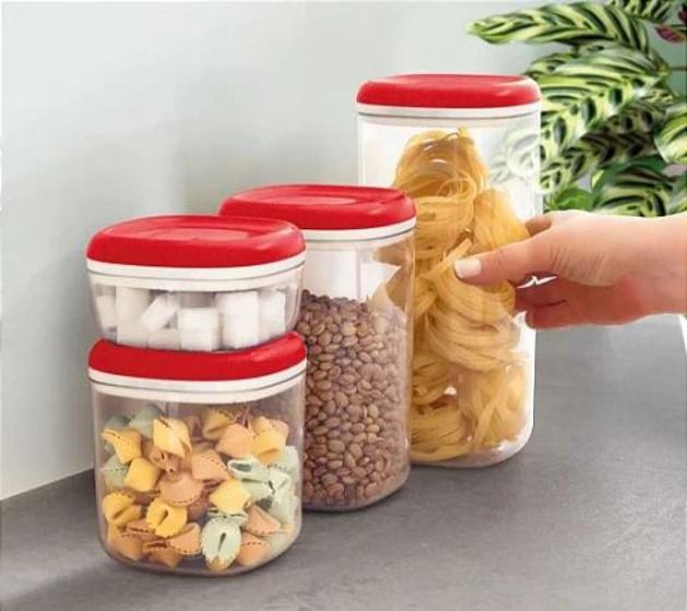 Imagem de Conjunto 3 peças Tupperware Modular Clear Transparente e Tampa Vermelha com Gliter 