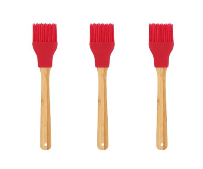 Imagem de Conjunto 3 Pincéis de Silicone Mor Com Cabo de Bamboo Vermelho Resistente ao Calor