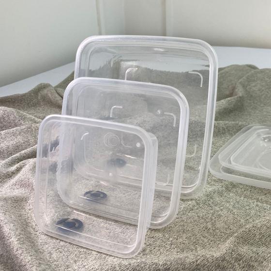 Imagem de Conjunto 3 potes armazenamento modelo quadrado transparente kit básico