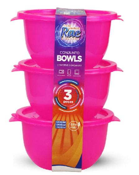 Imagem de Conjunto 3 Potes Bowls De 1 Litro Neon Com Tampa