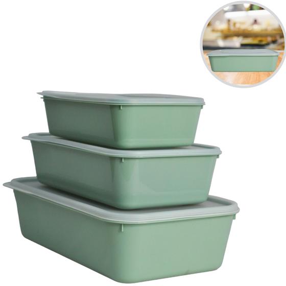 Imagem de Conjunto 3 Potes com Tampa Retangular de Plástico Tamanhos Variados Menta Utility