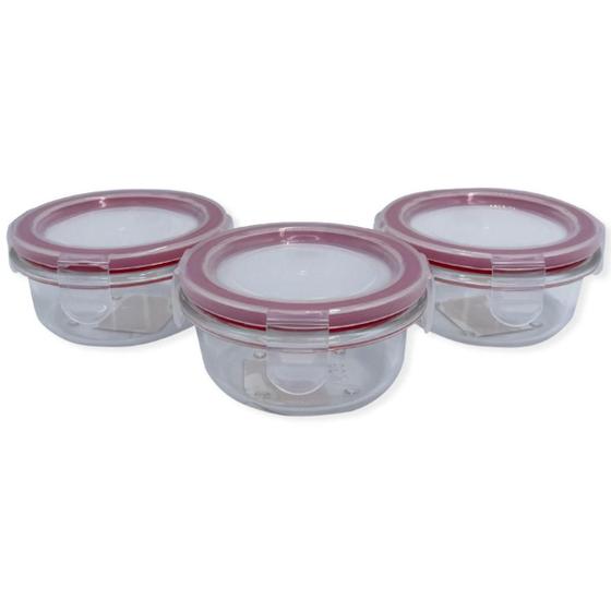 Imagem de Conjunto 3 Potes De Vidro Pequeno Hermética 150ml Redondo Tampa com Trava Pote Mantimentos Temperos Geladeira Microondas