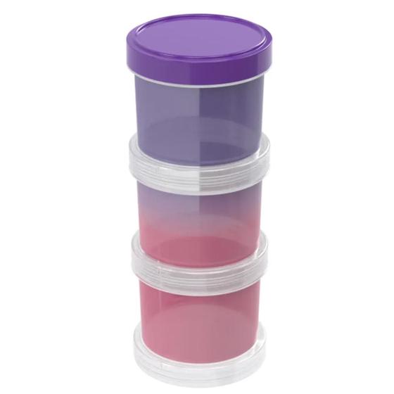 Imagem de Conjunto 3 Potes Fitness Rosa e Roxo Empilháveis Plasútil