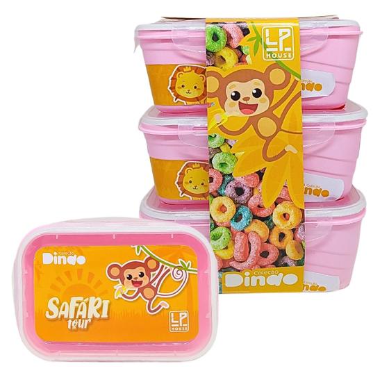 Imagem de Conjunto 3 Potes Herméticos Rosa Safari 500ml LP House